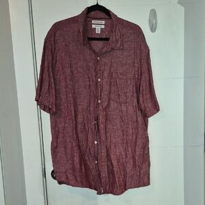 Amazon Essentials Men's Short-Sleeve Button-Down Linen Shirt in Burgandy Heather